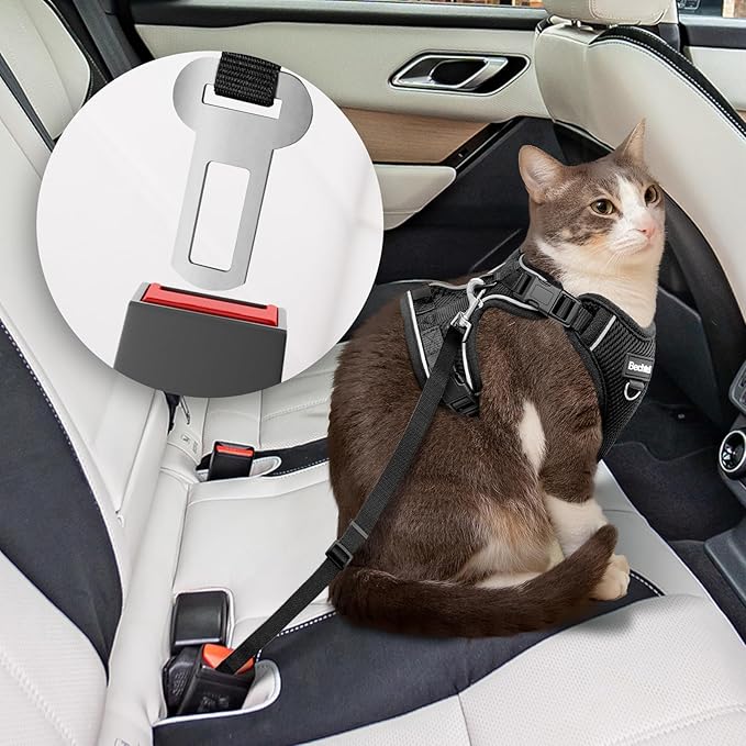 Cat Harness and Leash for Walking, The Upgrade Can be Adjusted in Four Directions and Breathable Cat Harness for Anti Escape That can be Fitted and Positioned, Reflective Strips Harness, Black, XS
