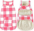 Malier Classic Plaid Fleece Dog Coat Jacket with Pocket, Windproof Warm Winter Pet Apparel for Small Medium Large Dogs (Pink, Large)