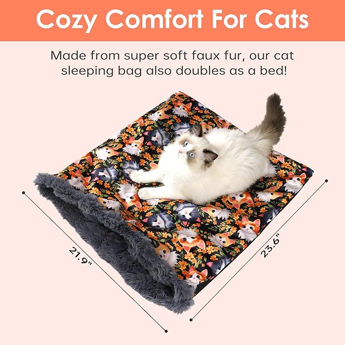 Cat Bed Cave Sleeping Bag, Cozy Soft Cat Bed, Pet Mat Self Warming Pad Sack for Cats and Small Dog