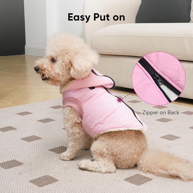 Fleece Lining Dog Hoodie with Harness Built in,Extra Warm Large Dog Jacket in Winter Doggie Coats with Hooded,Light Pink XXL