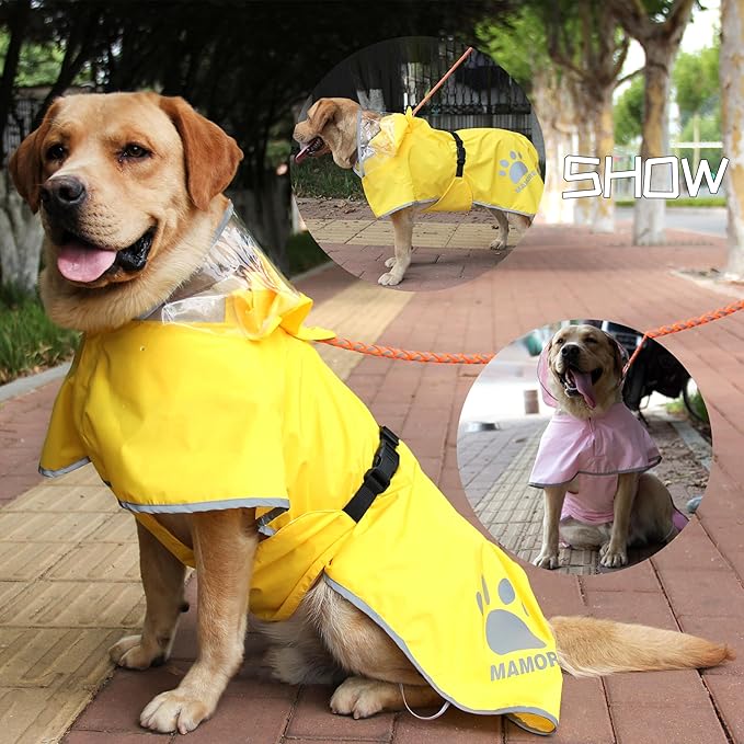MAMORE Dog Raincoat Waterproof, Lightweight Adjustable Dog Rain Coat Hooded Poncho with Reflective Strip for Large Medium Small Dogs (Light Blue, Small)