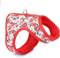 Mile High Life Dog Harness, Air Mesh Floral Vest Harness for 20 lbs Small Dogs & Cats, Easy Get on Adjustable Easy Closures Both Neck and Chest(Red Rose, S Chest 16"-18")