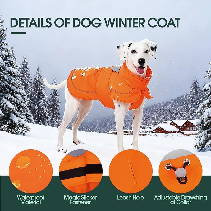 Kuoser Dog Coat, Dog Jackets for Small Dogs, Winter Reflective Puppy Puffer Jacket, Waterproof Dogs Snowsuit with Fleece Lining, Turtleneck Pet Vest Apparel for Cold Weather