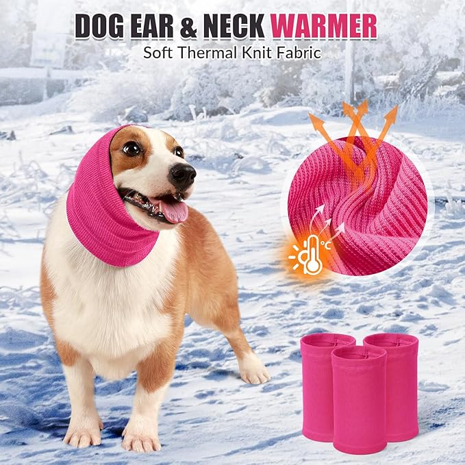 SlowTon Quiet Ears Dog Hoodie - 2 Pcs Ear Wrap Dog Ear Muffs Noise Protection, Anxiety Relief Dogs Hat Calming Hood Head Cover, Pet Headband Dogs Ear Protector for Grooming, Force Drying (Pink,S)