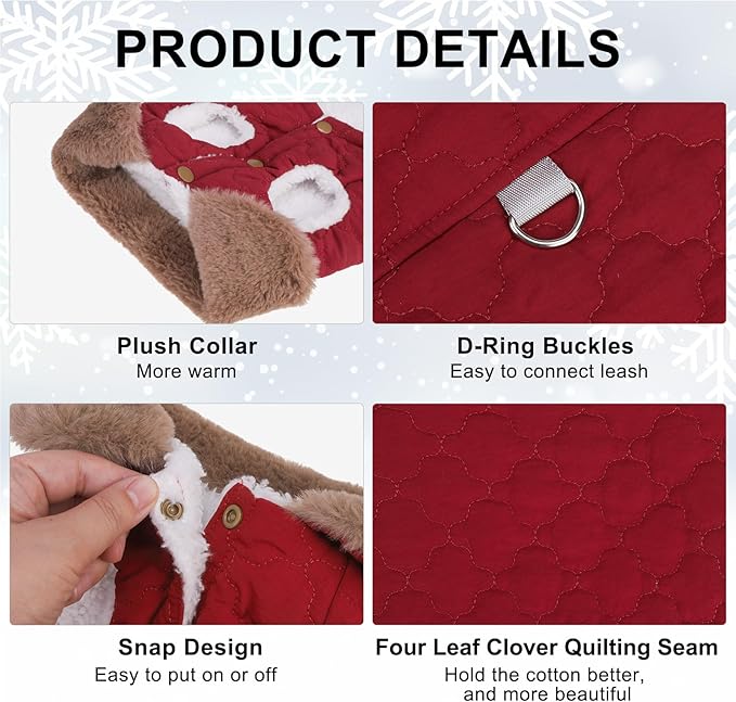 BEAUTYZOO Winter Dog Vest Coat with Harness Built in, Warm Puppy Jacket for Small Medium Dogs, Lightweight Cold Weather Small Dog Coat, Fleece Puffer Vest Windproof Snowproof Pet Clothes, Wine Red L