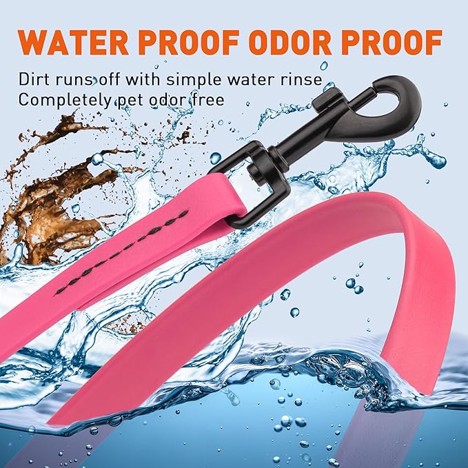 Dogline Biothane Waterproof Dog Leash 2/4/6 Ft Strong Coated Nylon Webbing with Black Hardware Odor-Proof Easy to Clean High Performance for Small or Large Dogs Made in USA, Passionfruit Pink