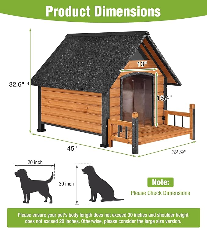GUTINNEEN Heated Dog House Outdoor for Winter with Anti-Bite Design, Dog Kennel with Heating Blanket, Asphalt Roof, for Small to Medium Dogs - Brown