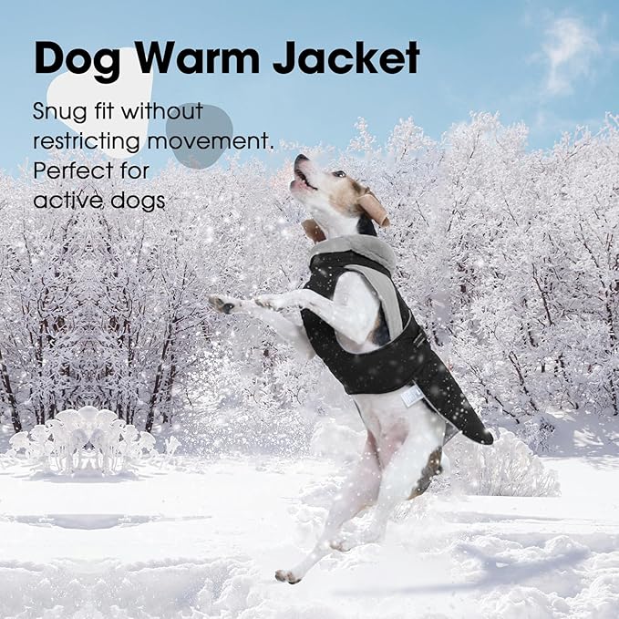 Nanaki Warm Fleece Lined Winter Coat Jacket Vest For Dogs, Waterproof Reflective Dog Snowsuit With Leash Hole, Furry Collar Medium Puppy Coat for Outdoor Walking Hunting, Easy On Pet Snowsuit Black XL