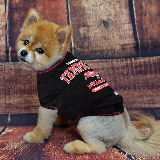 NFL Tampa Bay Buccaneers Dog T-shirt Small. - Licensed Shirt for Pets Team Colored with Team Logos- Premium Stretchable Materials for the comfort of your Dog & Cat