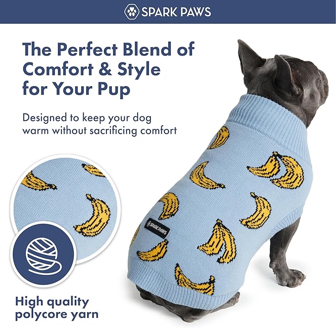 Spark Paws Knit Dog Sweater – Ultra Soft Warm Winter Dog Sweater for Small, Medium & Large Dogs – Stretch Fit Pet Sweater for French Bulldog, Pitbull, Girl & Boy Dogs Jacket, (Banana,S)