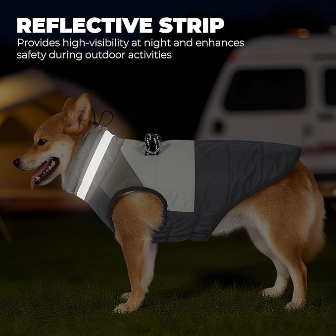 Dog Coats for Medium Dogs, Waterproof Dog Winter Jacket with Harness Built in, Cold Weather Coats, Reflective Zip-up Pet Vest, Warm Fleece Lined Dogs Snowsuit, Grey X-Large