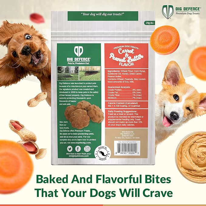Dig Defence Premium Dog Treats - Carrot & Peanut Butter Gourmet Healthy Dog Treats, All-Natural Ingredients Training Treats for Dogs, 6-Pack
