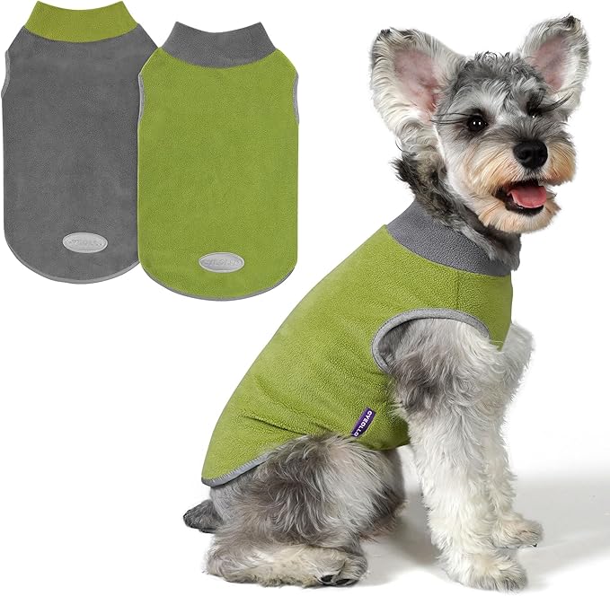 cyeollo 2 Pack Dog Sweater Fleece Vest Dog Sweatshirt Reflective Lightweight Pet Clothes for Small Dogs Boy Girl Pet Apparel Grass Green, Grey, XL