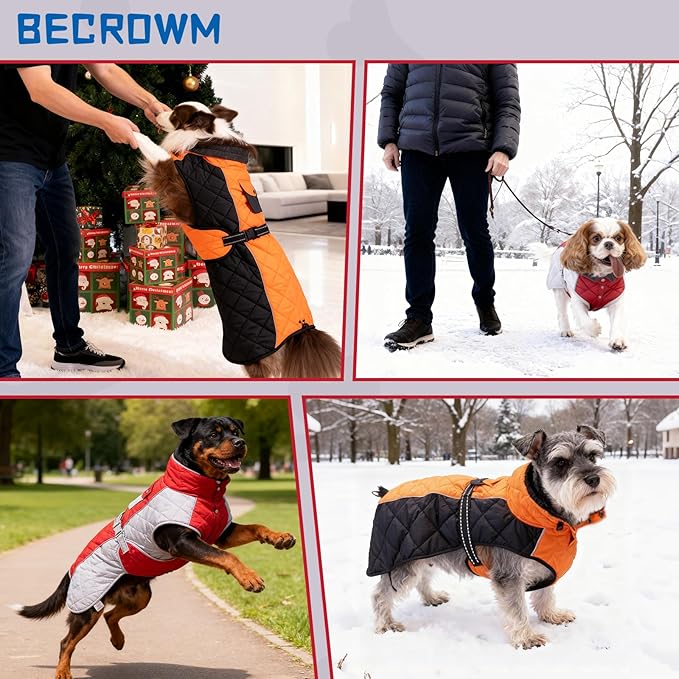 Dog Coat Dogs Winter Coat- Fleece Lined,Water-Resistant,Convertible Collar,Back Reflective Strip&Easy to Wear for Outdoor Walking Dog-Jacket(Orange, Medium)