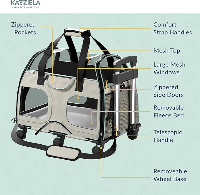 Katziela Pet Carrier - Airline Compliant Dog Carrier - TSA Approved Pet Carrier for Small Dogs and Cats - Soft FAA Travel Airplane Dog Carrier Luggage (White/Blue-Pro)