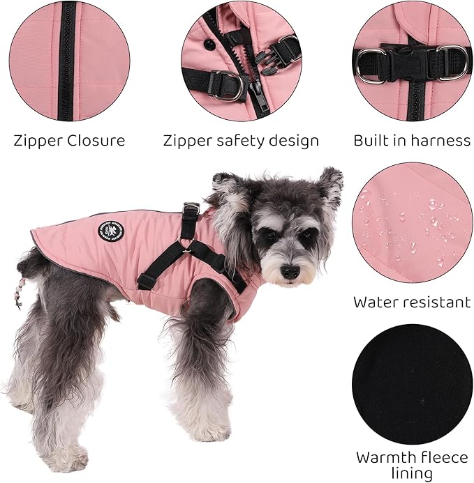 Norbi Dog Winter Jacket with Built-in Harness - Adjustable Warm Coats for Small to Large Dogs - Perfect for Cold Weather