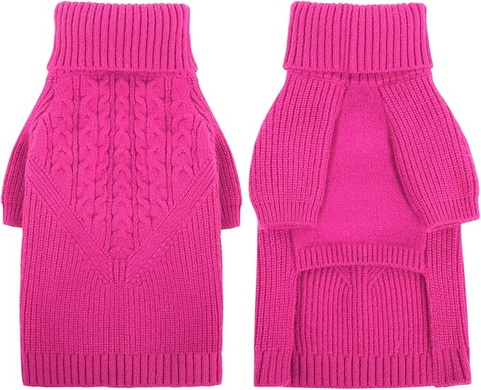 Queenmore XL Dog Sweater, Large Dog Sweaters for Dogs Girl or Boy, Extra Large Dog Christmas Sweater, Winter Big Dog Sweatshirt Knitwear, Pet Chunky Warm Coat for Small Medium Size Dogs, Fuchsia XL