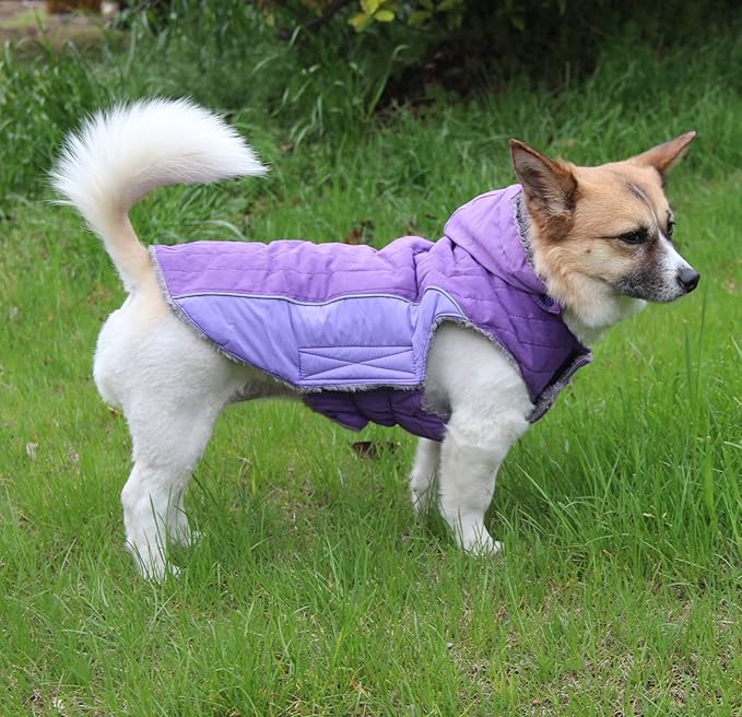 Fleece Dog Hoodie for Large Dogs Super Warm Doggie Jacket for Cold Winter Dog Coats,Purple XXL