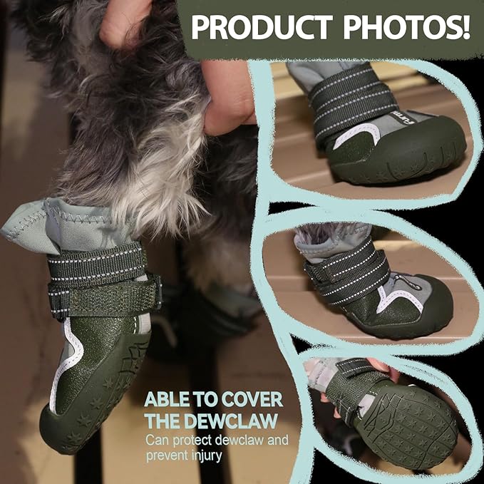 Dog Shoes for Large Small Medium Dogs,Dog Booties for Indoor Hardfloors Anti-Slip,Reflective Strip Waterproof Dog Boots & Paw Protectors for Outdoor Walking Hot Pavement,Winter Snow (Green-5)