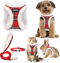 GAMUDA Small Dog Harness Collar and Leash Set, Step in No Chock No Pull Soft Mesh Adjustable Dog Vest Harnesses Plaid Reflective for Dogs Puppy Cats Kitten Rabbit (Warm Red, XS)