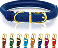OOPSDOGGY Reflective Rolled Leather Dog Collar Adjustable Soft Padded Pet Collar for Small Medium Large Breed Dogs (Blue, XXS, 7"-9")