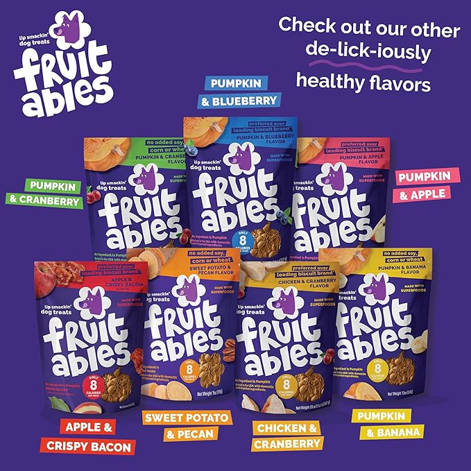 Fruitables Baked Dog Treats, Healthy Pumpkin Treat for Dogs, Low Calorie & Delicious, Free of Wheat, Corn and Soy, Made in the USA, Sweet Potato and Pecan Flavor, 7oz