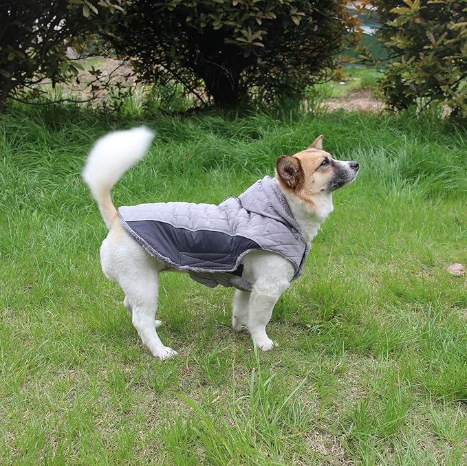 Fleece Dog Hoodie for Large Dogs Super Warm Doggie Jacket for Cold Winter Dog Coats,Grey XXXL