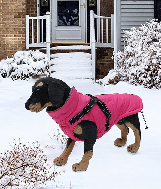 Geyecete Winter Warm Coat Waterproof Dog Winter Jacket with Harness Traction Belt,Pet Outdoor Jacket Dog Autumn and Winter Clothes for Medium, Small Dog-Pink-XXL