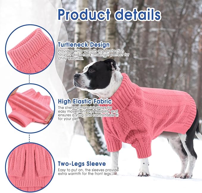 Queenmore Small Dog Sweaters for Small Dogs Girls Boys,Xmas Sweater Puppies,Turtleneck Knitted Sweater for Dog Cat,Cold Weather Pullover for Doggie Male Female,Soft Doggy Sweater Pet Apparel(Pink,S)