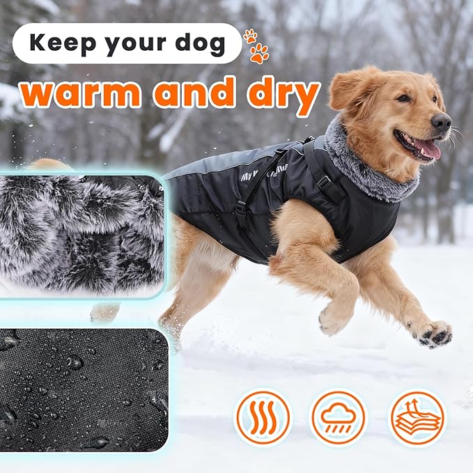 Dog Coat for Medium Large Dogs,Waterproof Reflective Dog Winter Jacket with Harness, Fleece Snowsuit,Warm Pet Winter Coat(Reflective white-5XL)