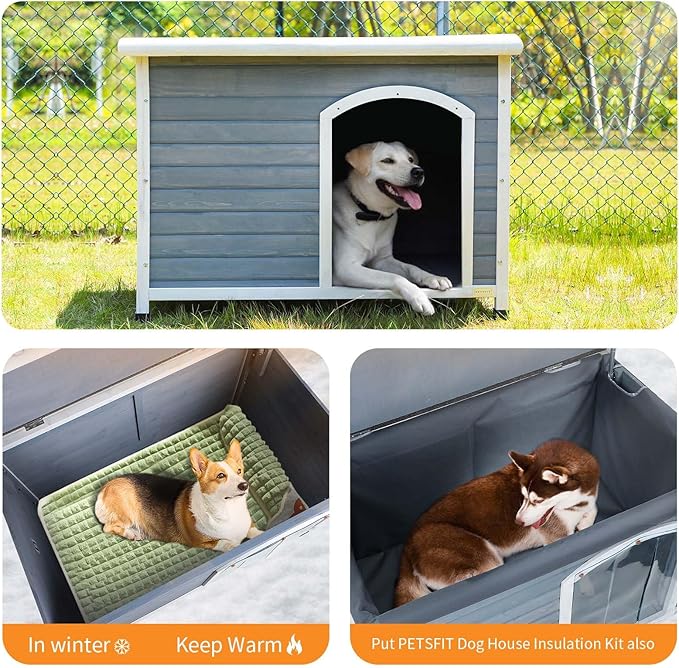 Petsfit Outdoor Wooden Dog House with Adjustable Foot