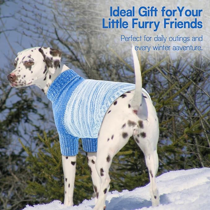 Queenmore Small Dog Sweater, Knitted Pullover Puppy Sweater,Cold Winter Pet Sweaters for Dog Girls Boys, Soft Turtleneck Knit Sweater with Leash Hole,Long Sleeves Christmas DogSweater(Royal Blue,S)