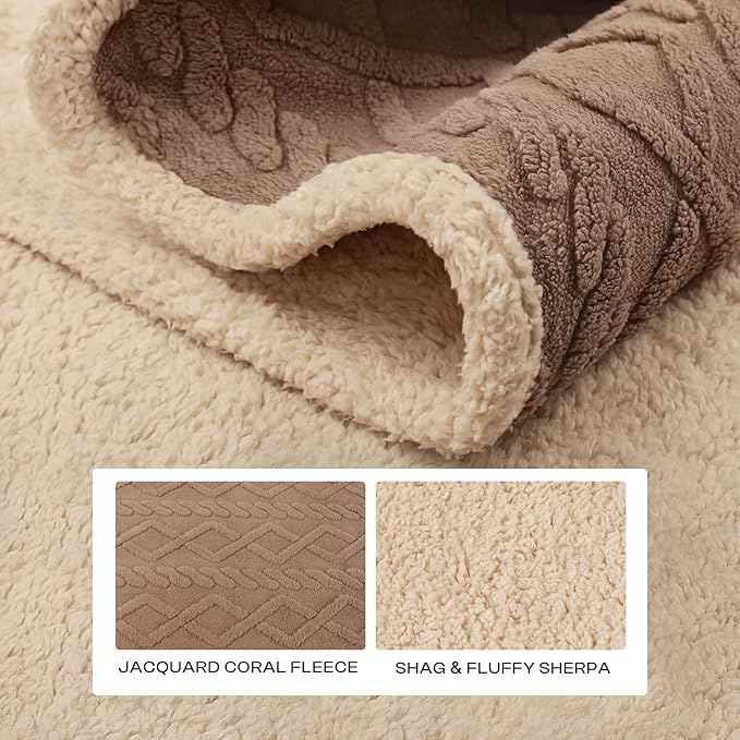 Waterproof Pet Blanket, Liquid Pee Proof Dog Blankets for Sofa Bed Couch, Reversible Sherpa Fleece Furniture Protector Cover for Small Medium Large Dogs Cats,Khaki Large（65" x 57"）