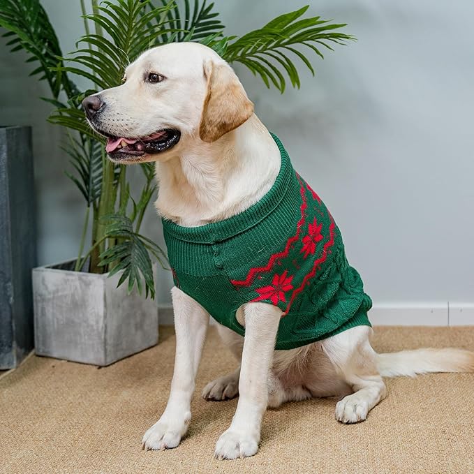 Warm Winter Pink Dog Sweater - Cold Weather Pet Clothes for Small Medium Large Dogs Indoor Outdoor, Soft Classic Knit Puppy Apparel Coat, Green, XL