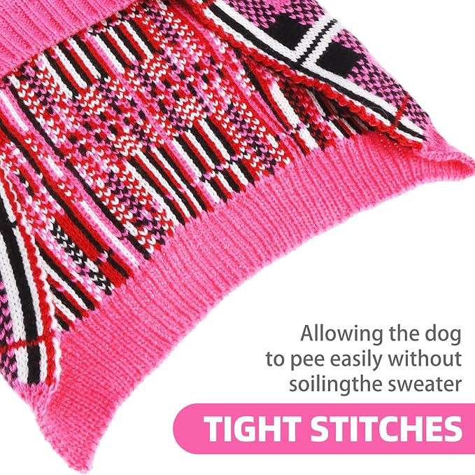 PUPTECK Dog Sweaters for Large Medium Small Dogs - Fall Classic Plaid Style Puppy Holiday Winter Coat Clothes Warm, Fuschia, M