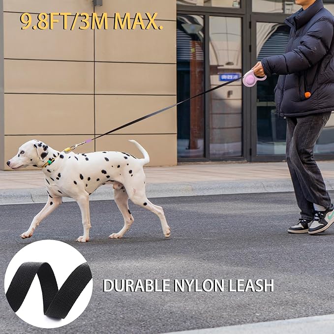JSXD 360° Tangle-Free Retractable Dog Leash with One-Handed Brake, Pause, Lock, 10 ft Strong Nylon Tape Pet Walking Leash,Suitable for Cats, Small and Medium Dogs up to 66 lbs (Purple, 10 ft)