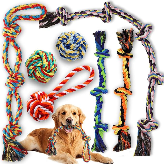 Rope Toys for Dogs Aggressive Chewers, Dog Rope Toy for Large Medium Breed, Tug of War Dog Toys Pack of 7 Indestructible Tough Pet Chew Toy Puppy Essentials Teething Toys Cotton