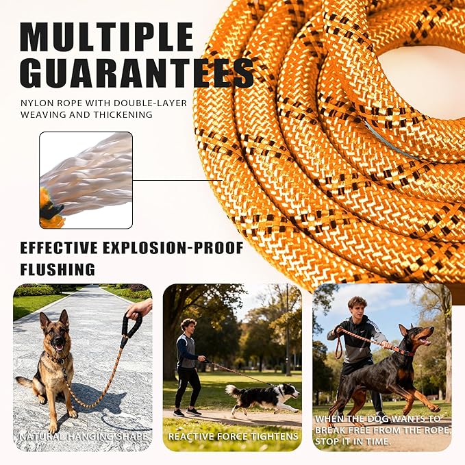 Nylon Dog Leash for Medium Large Dogs, 5-FTReflective Heavy Duty Leash with Comfortable Handle & Poop Bag Dispenser Ring, 1/2 Inch Wide, Secure Reinforcement for Walking (Orange, L)