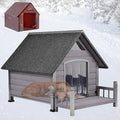 Dog House Outdoor, Insulated Dog Kennel Outside for Large Breed, 50.87" L Weatherproof Large Dog Shelter with Anti-Chewing Iron Frame (Grey, 45" D x 32.9" W x 32.6" H)