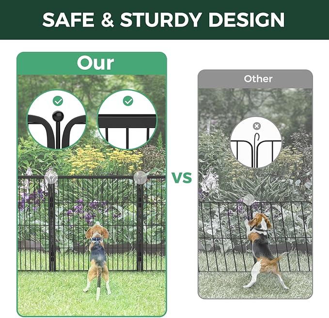 FXW Garden Fence Outdoor for The Yard – 50in(H) x 41.7ft(L) Heavy Duty Metal Animal Barrier for Dog and Rabbit, Decorative Dog Fence, 16 Panels, Black