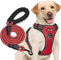 No Pull Dog Harness Adjustable Reflective Oxford Easy Control Medium Large Dog Harness with A Free Heavy Duty 5ft Dog Leash (XL (Neck: 21.5"-33", Chest: 30"-39.5"), Red Harness+Leash)