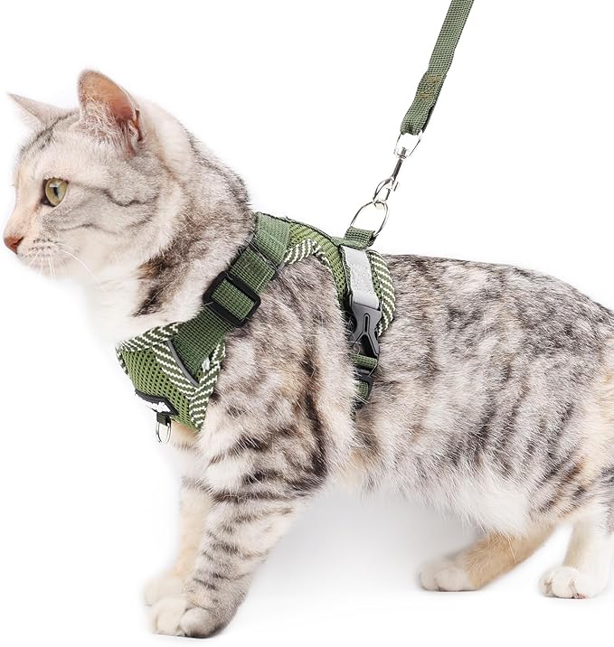 Cat Harness and Leash Escape Proof Medium Kitten Harness Bengal Cat Vest for Walking Travel, Dark Green, M