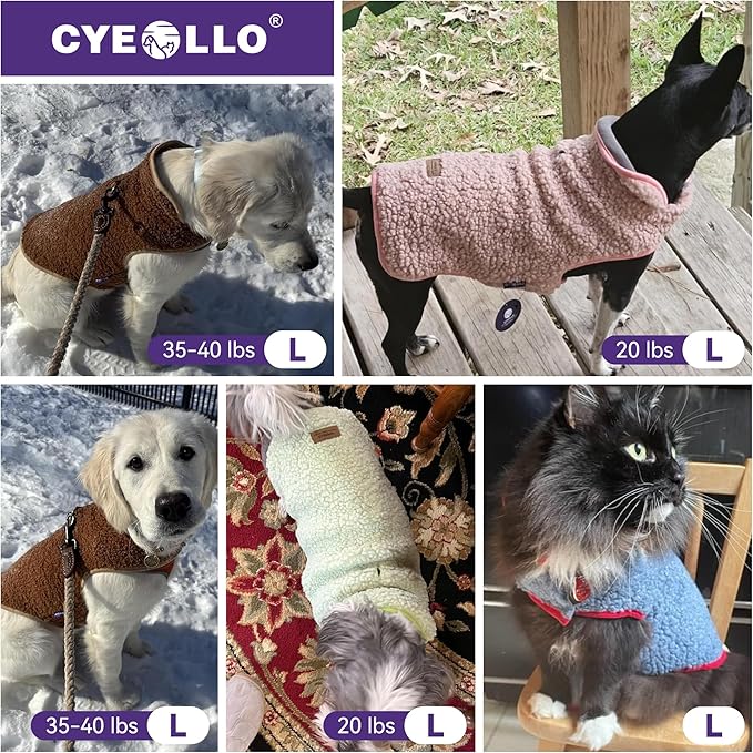 cyeollo Warm Dog Coat Fleece Sherpa Winter Sweater Coats, Turtleneck Dog Jacket Vest for Small Medium Large Dogs with Leash Hole, Soft Reversible Pet Coats for Cold Weather, Green, L