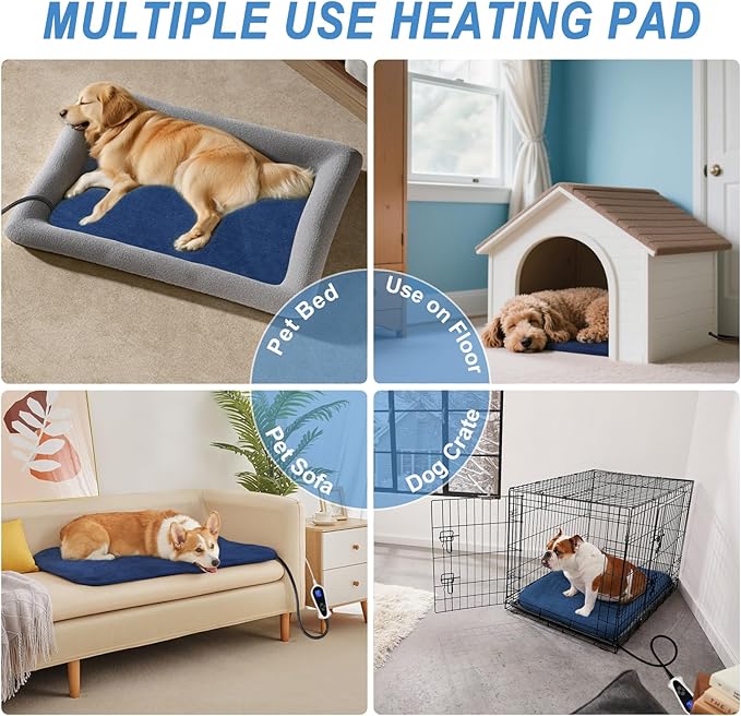 Bestio Cat Heating Pad, 18×18 in Heated Blanket with Intelligent Constant Temperature Switch and Metal Protective Tube, with A Plush Cotton Sleeve-Blue