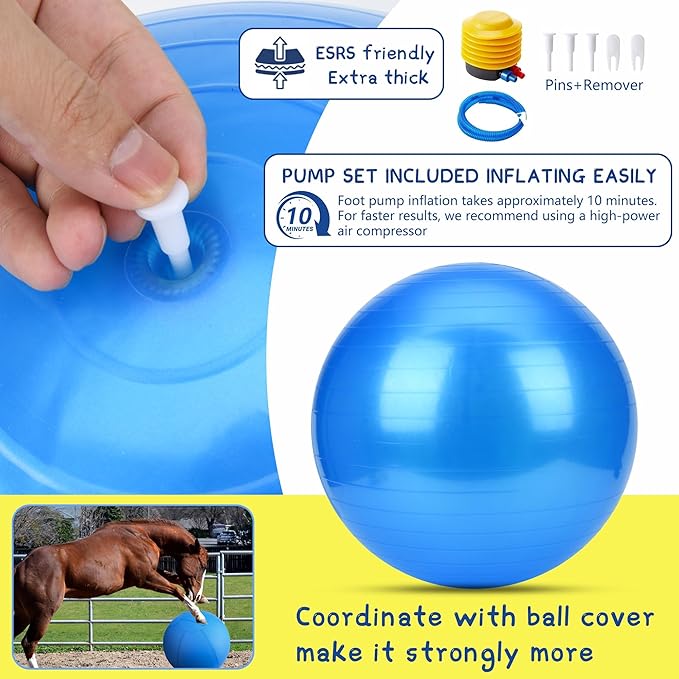 Herding Ball for Dogs - 18" Medium Herding Ball with Anti-Burst Cover and Pump, Outdoor Dog Exercise Toy for Australian Shepherd, German Shepherd, Collie (Blue)