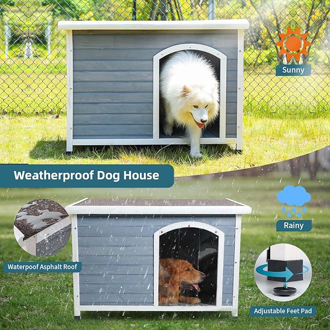 Petsfit Outdoor Wooden Dog House with Adjustable Foot