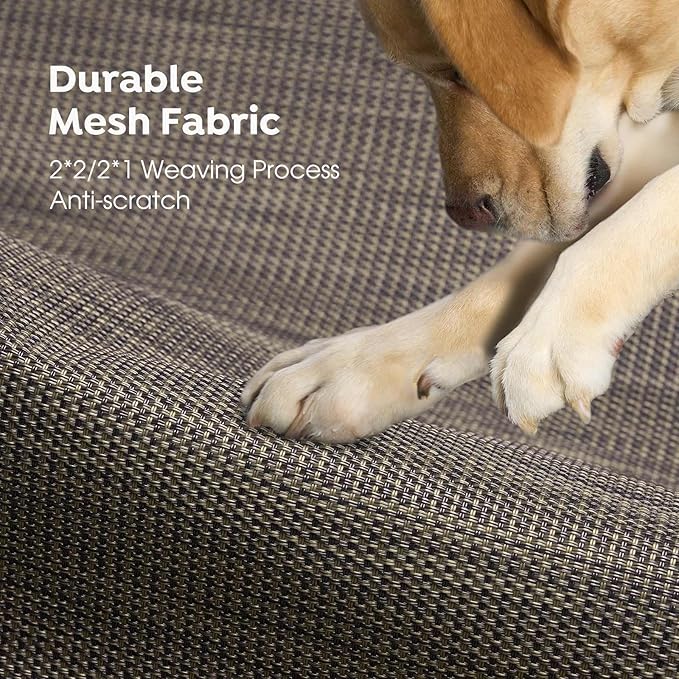 Veehoo Original Outdoor Elevated Dog Bed, Cooling Raised Dog Cot for Large Dogs, Portable Standing Pet Hammock Platform with Washable Breathable Mesh, No-Slip Feet, X-Large, Brown, CWC2201