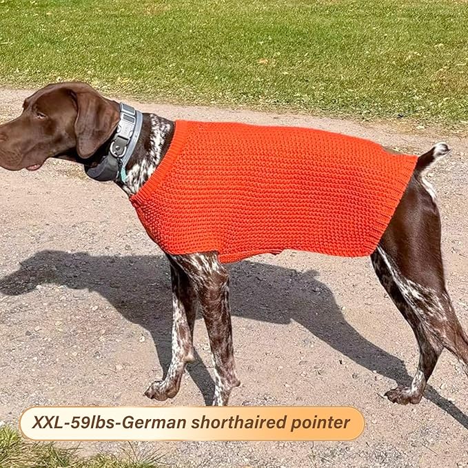 KYEESE Dog Sweater for Large Dogs with Leash Hole Warm Pullover with Reflective Yarn Male Thick Stretchy Knitwear Winter Soft Pet Coat boy for Cold Weather Comfy Dog Sweaters,Orange,XXX-Large