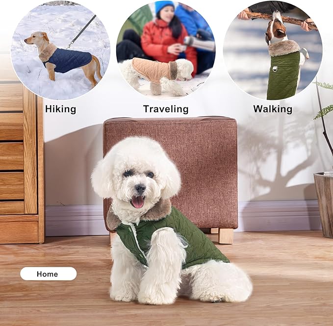 BEAUTYZOO Winter Dog Coat with Harness Built in, Warm Dog Puffer Jacket Vest Padded Fleece Cold Weather Coats Windproof Waterproof Snow Jackets Clothes for Small Medium Puppy, Green XS
