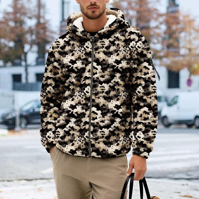 Men's Camouflage Hunting Fleece Lined Hoodie Camo Jackets Zip Up Long Sleeve Casual Winter Coats Hood Outerwear